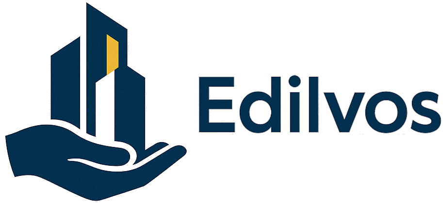 Logo Edilvos: mano che regge edifici