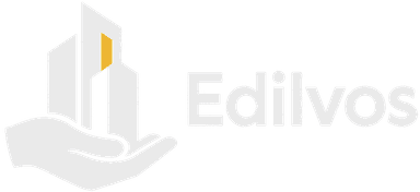Logo Edilvos: una mano che regge degli edifici per opere edili