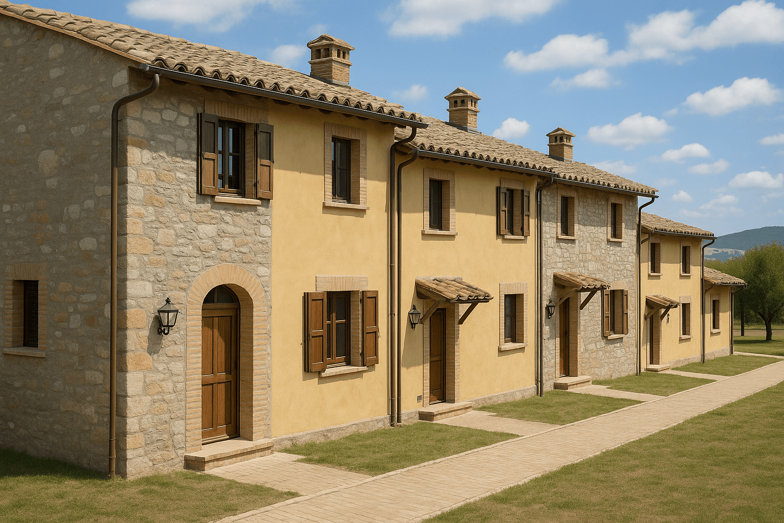 Costruzione villette a schiera toscane rustiche.