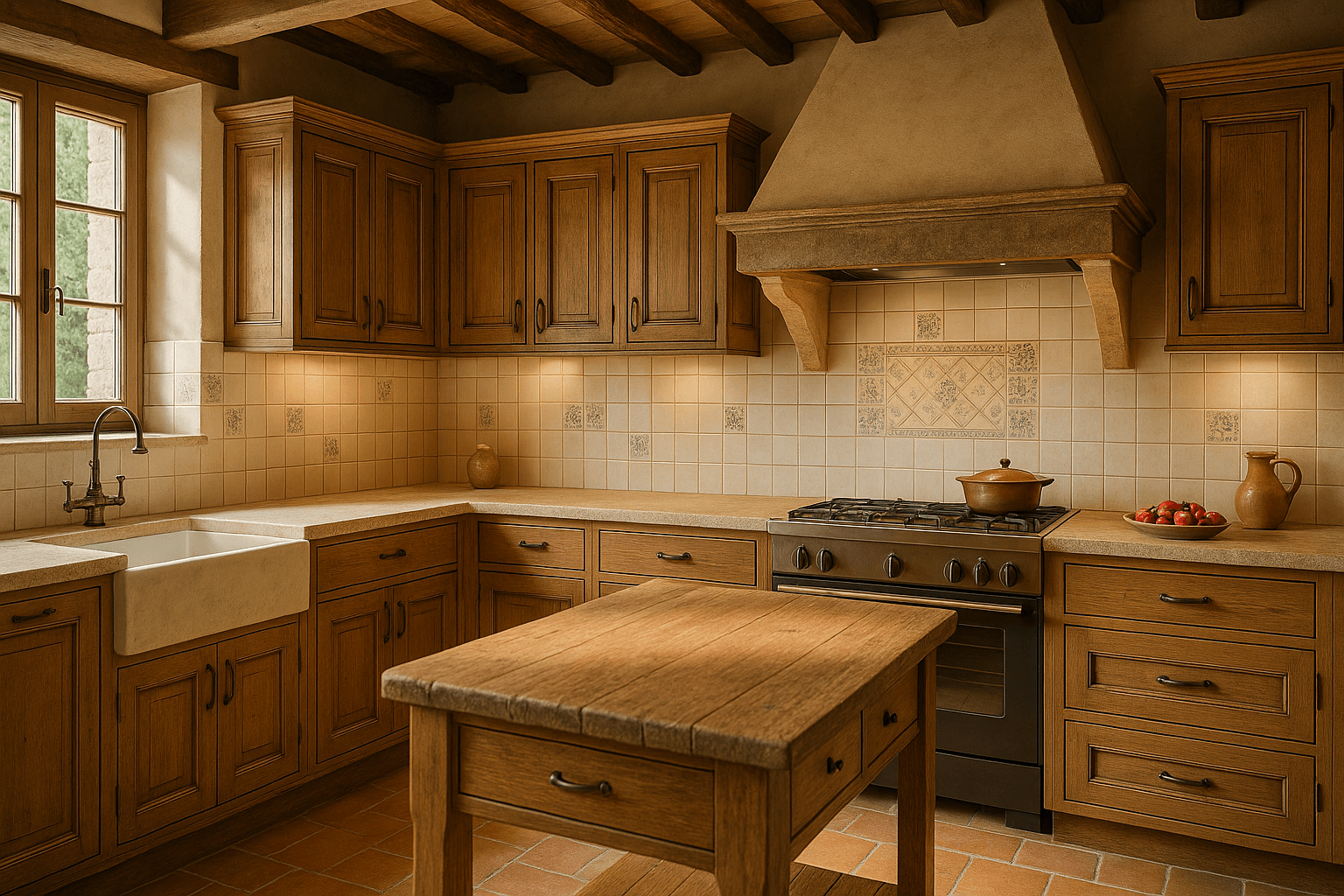 Cucina rustica toscana con travi a vista