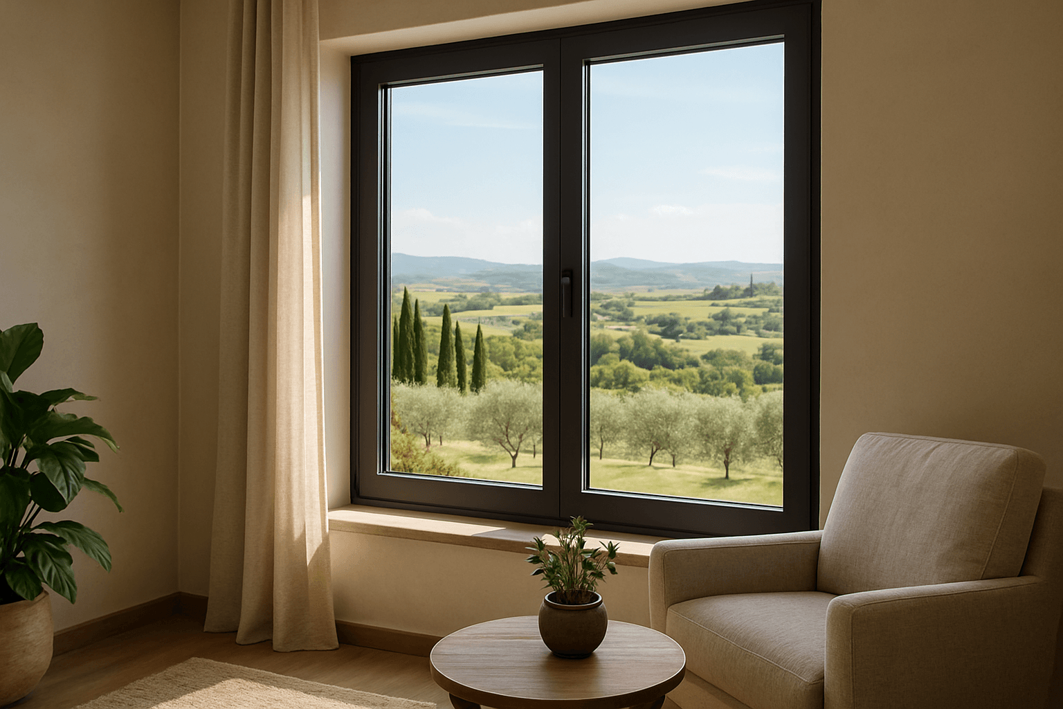 Infissi moderni color antracite.