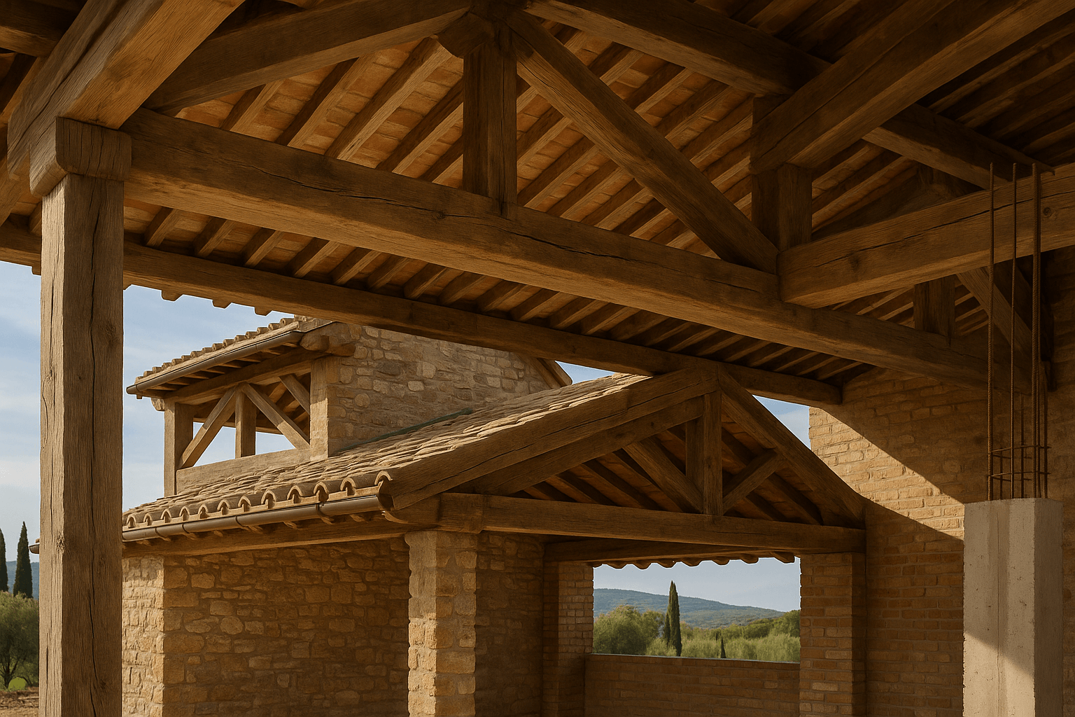 Dettaglio della nuova struttura portante in legno.