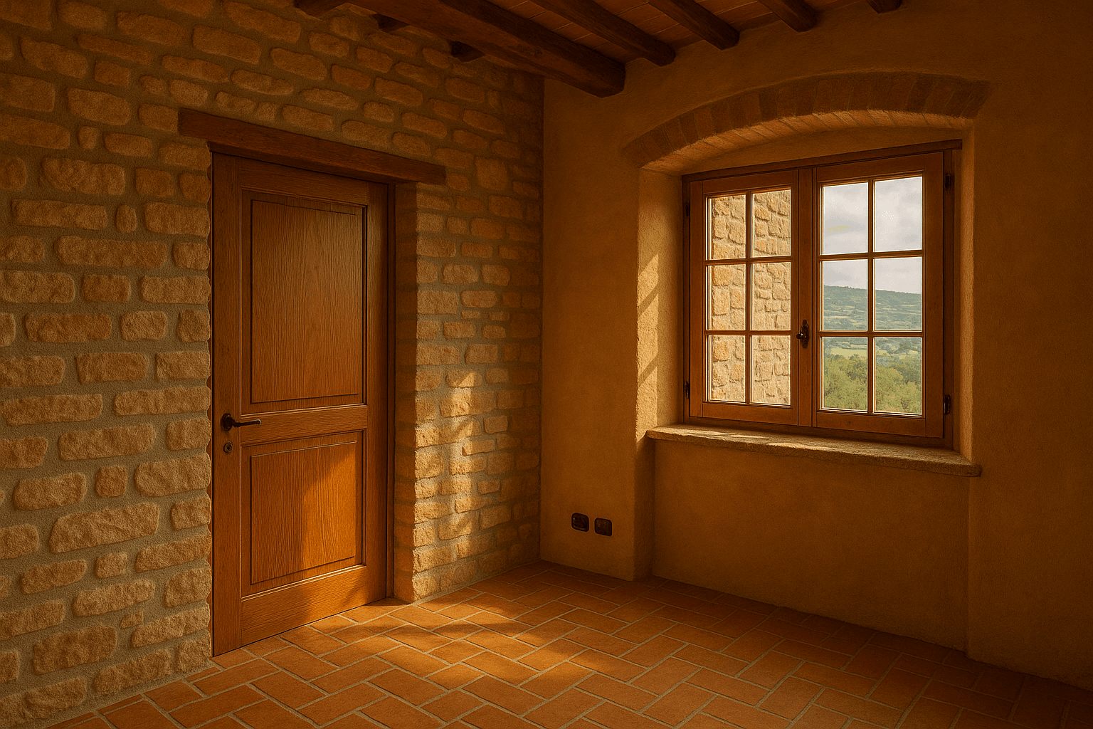 Infissi rustici toscani marrone castano.